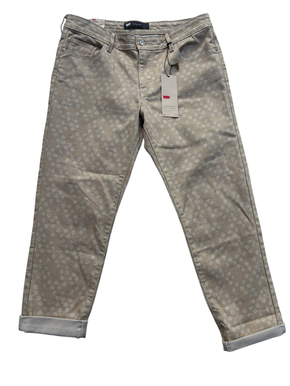 Levi's Jeans, Tan Mid-Rise Ankle Cuffed, Beige Bubble Print, Size 12, W31, NWT